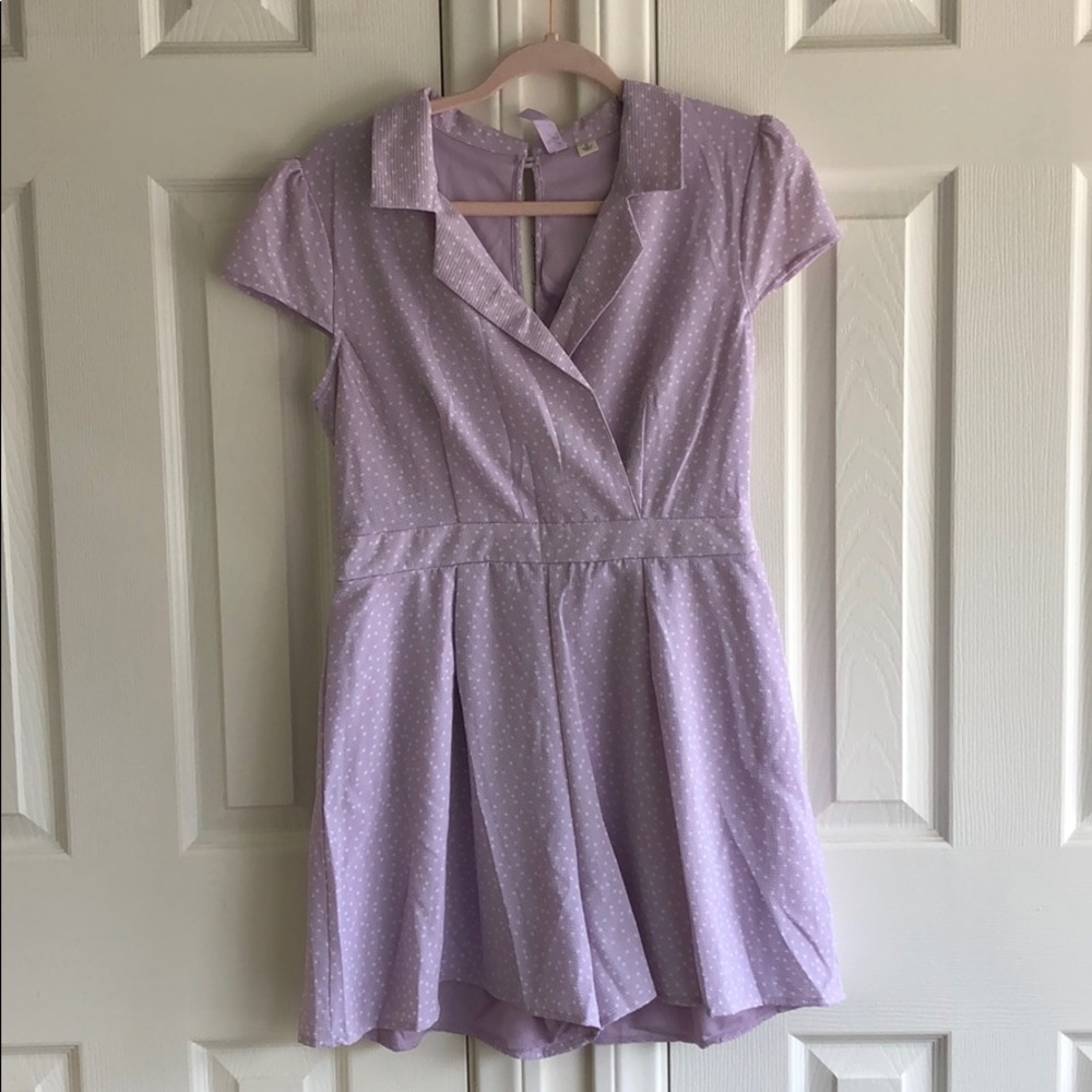 purple polka dot romper with cute collar